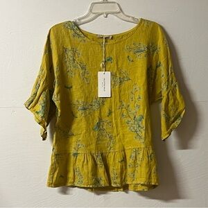 Valentina Naldi Linen Lagenlook Floral Mustard Yellow Cottage Coastal Small